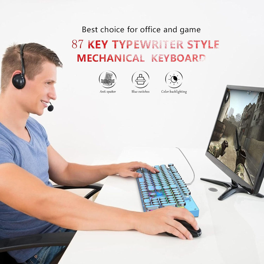 Clavier mécanique de jeu 87 touches avec rétroéclairage RGB et interrupteurs bleus