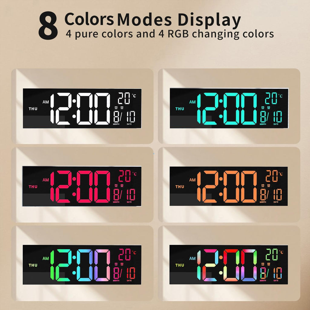 Horloge numérique murale et de bureau RGB de 41 cm avec télécommande – Lumeris