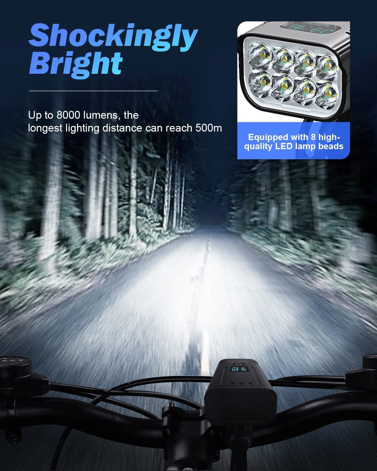 Skanto | Victoper 8000 Lumens Ensemble de Lumières de Vélo, 8 LED USB Rechargeables Lumières Avant & Arrière, Noir Mat