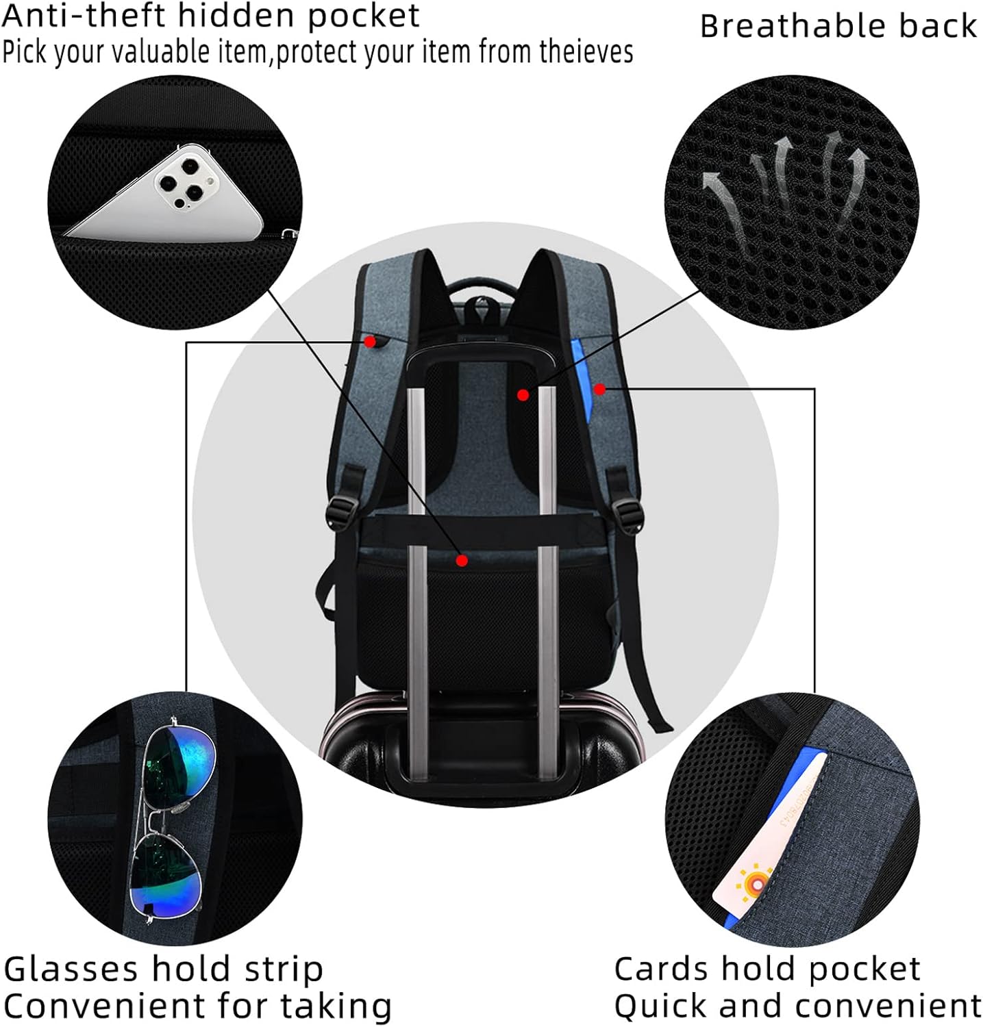 Sac à dos de voyage pour ordinateur portable résistant à l'eau avec port USB et espace de rangement organisé