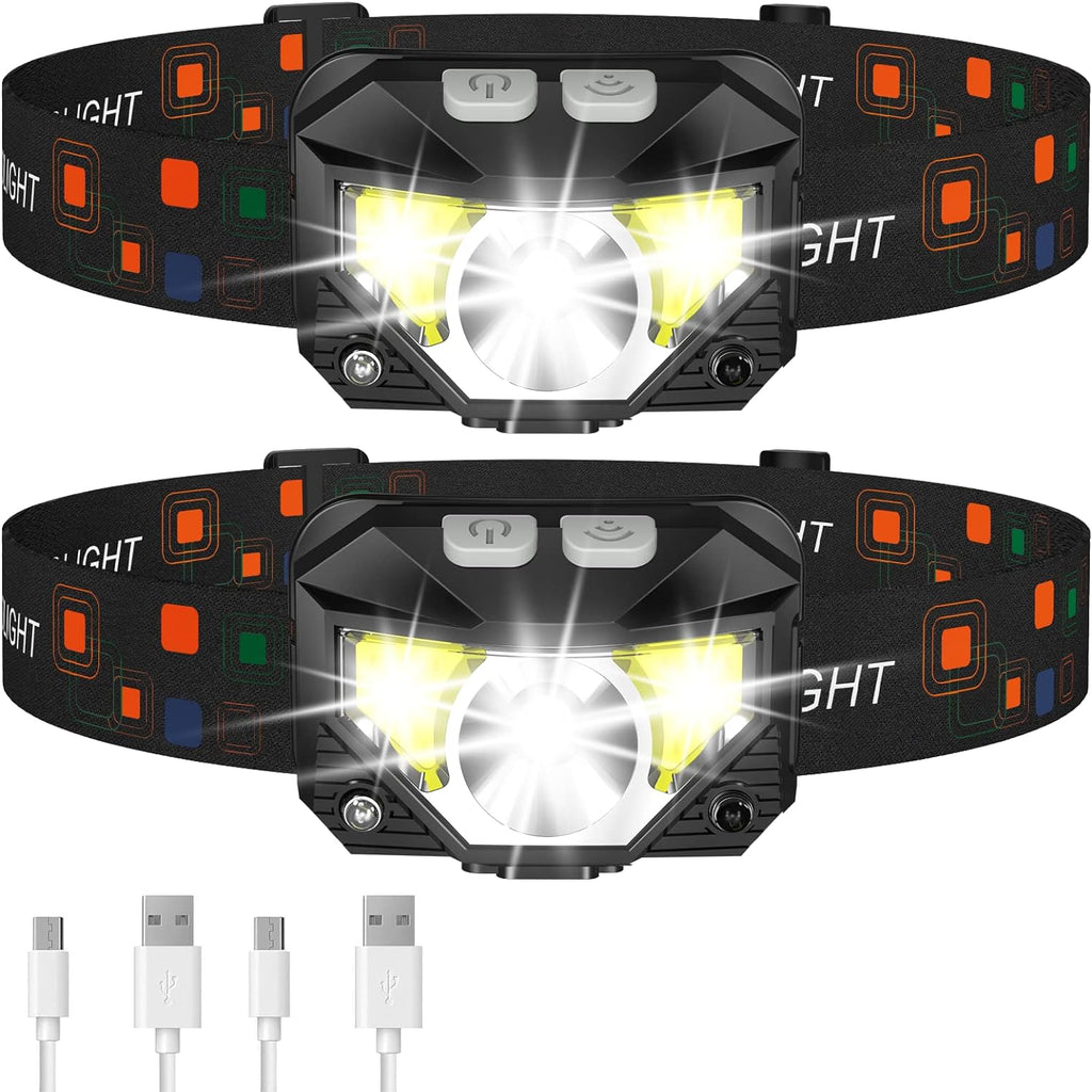 BowLift | Lampe frontale LED | Rechargeable, Étanche, Capteur de mouvement | Lot de 2
