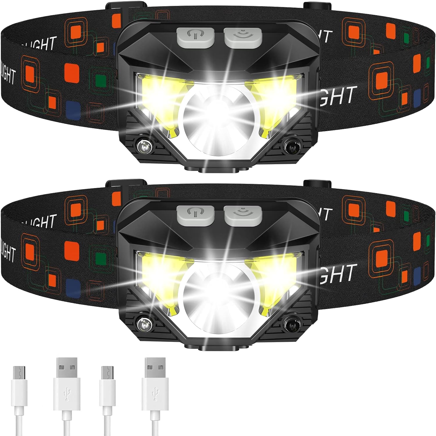 BowLift | Lampe frontale LED | Rechargeable, Étanche, Capteur de mouvement | Lot de 2