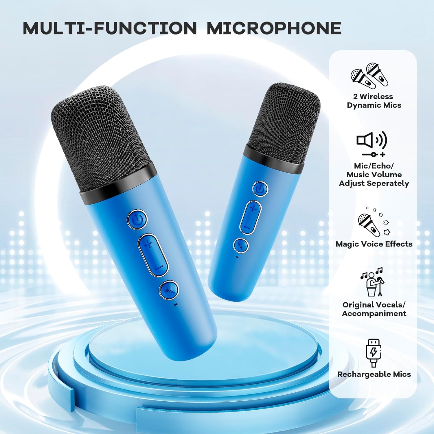 Skanto | Mini machine à karaoké portable avec haut-parleur Bluetooth et 2 microphones sans fil – Veylo