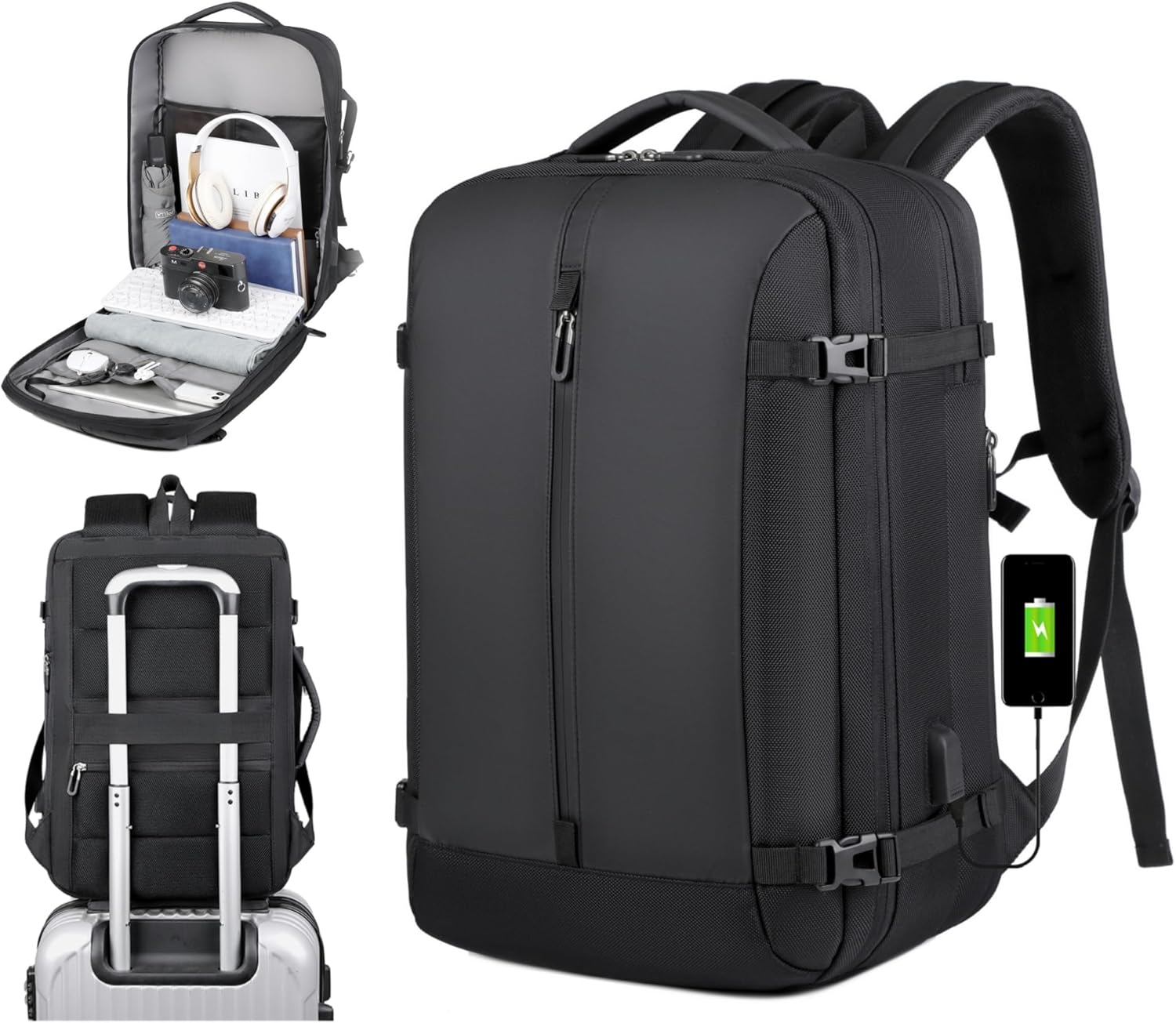 Sac à dos de voyage extensible de 40L, étanche, avec port USB et compartiment pour ordinateur portable de 17” – AirVoyage