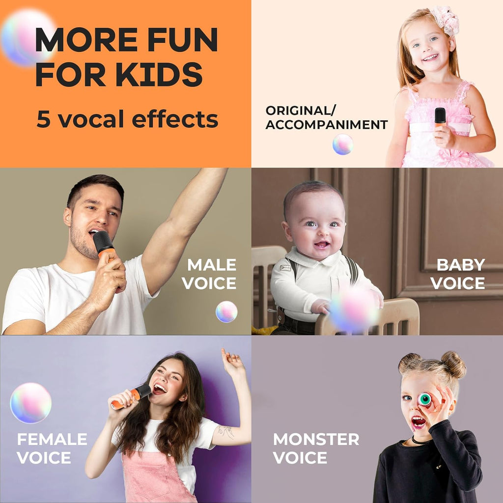 Skanto | Mini machine à karaoké portable avec haut-parleur Bluetooth et 2 microphones sans fil – Veylo