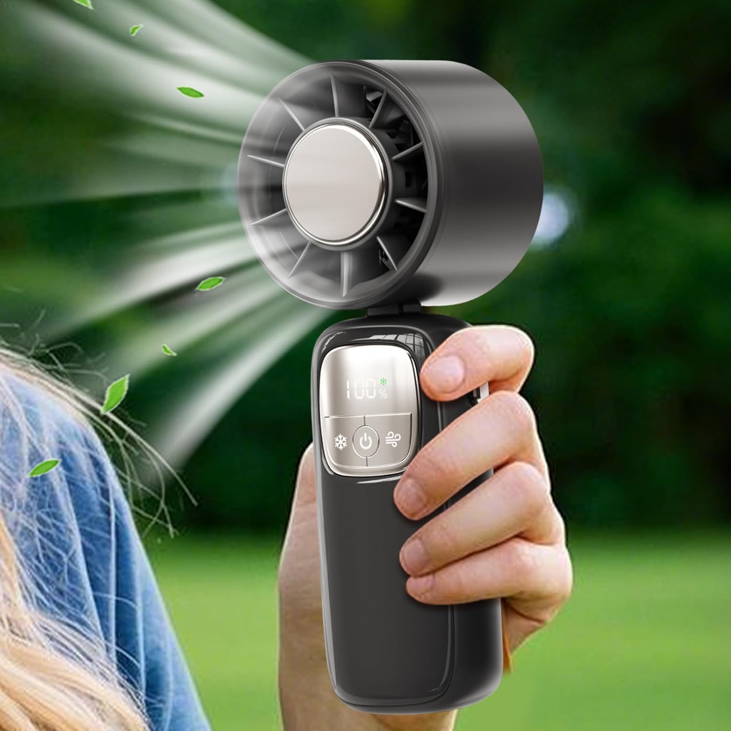 Ventilateur portable pliable à main avec affichage LED 100 vitesses