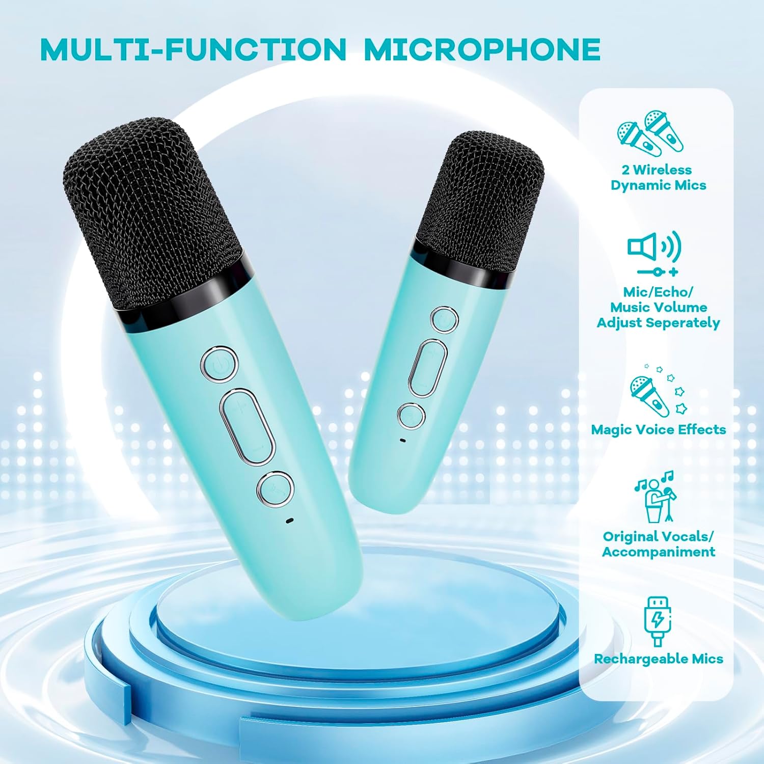 Skanto | Mini machine à karaoké portable avec haut-parleur Bluetooth et 2 microphones sans fil – Veylo