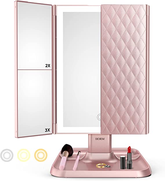 Miroir de Maquillage Lumière avec Éclairage LED – Grossissement Réglable et Espace de Rangement Élégant