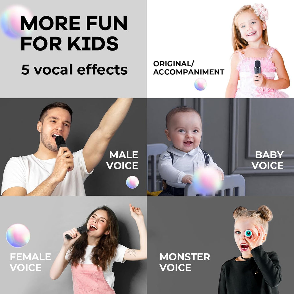 Skanto | Mini machine à karaoké portable avec haut-parleur Bluetooth et 2 microphones sans fil – Veylo