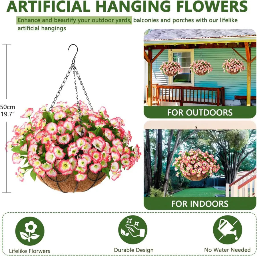 FloraVista - Plantes suspendues artificielles vivantes et panier de fleurs