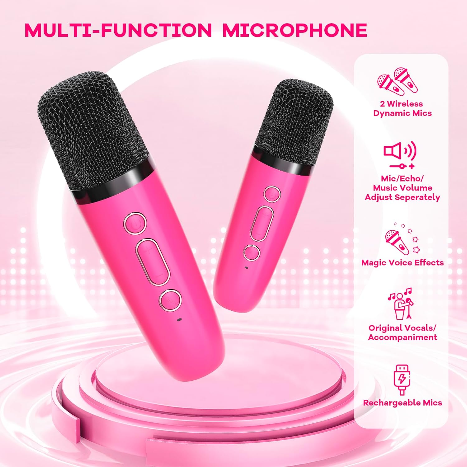 Skanto | Mini machine à karaoké portable avec haut-parleur Bluetooth et 2 microphones sans fil – Veylo