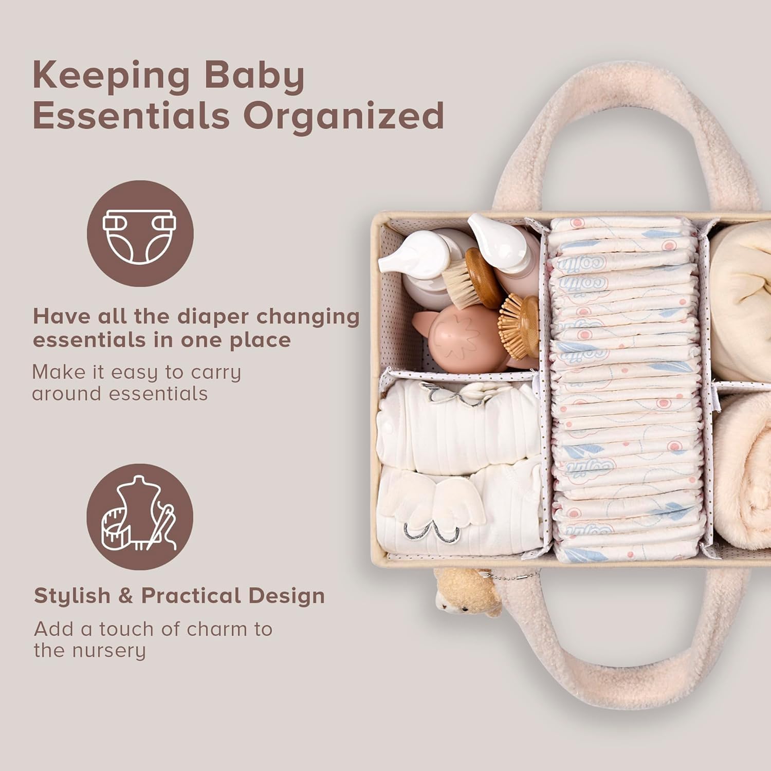 Organisateur de Caddy pour Bébés – Panier de rangement en Sherpa avec compartiments – Elvoria