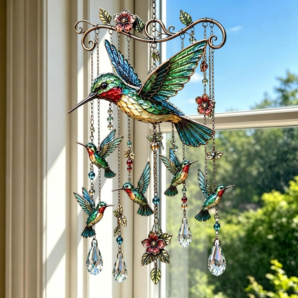 CrystalSong™ | Carillon en cristal avec motif d'oiseau pour jardin et balcon