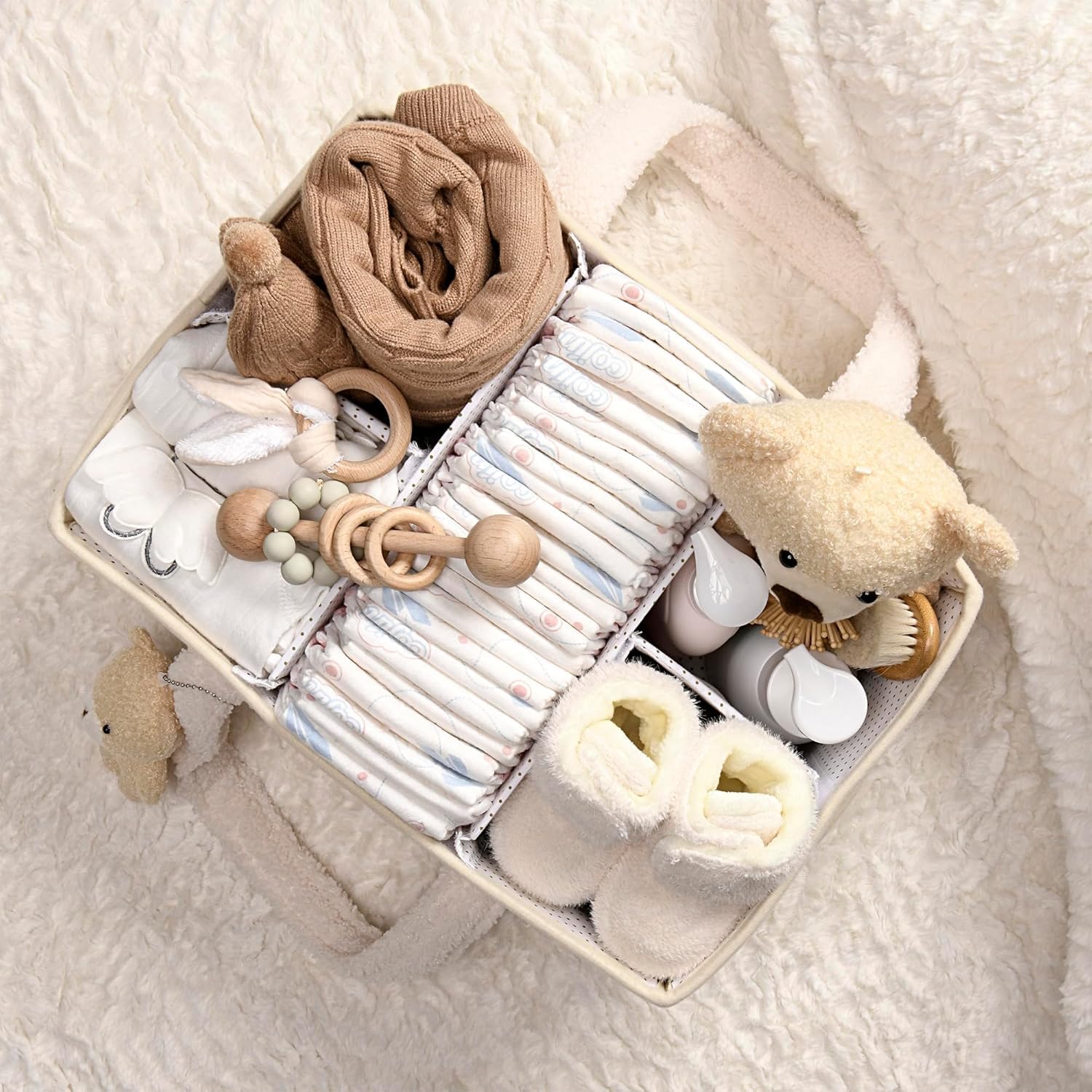 Organisateur de Caddy pour Bébés – Panier de rangement en Sherpa avec compartiments – Elvoria