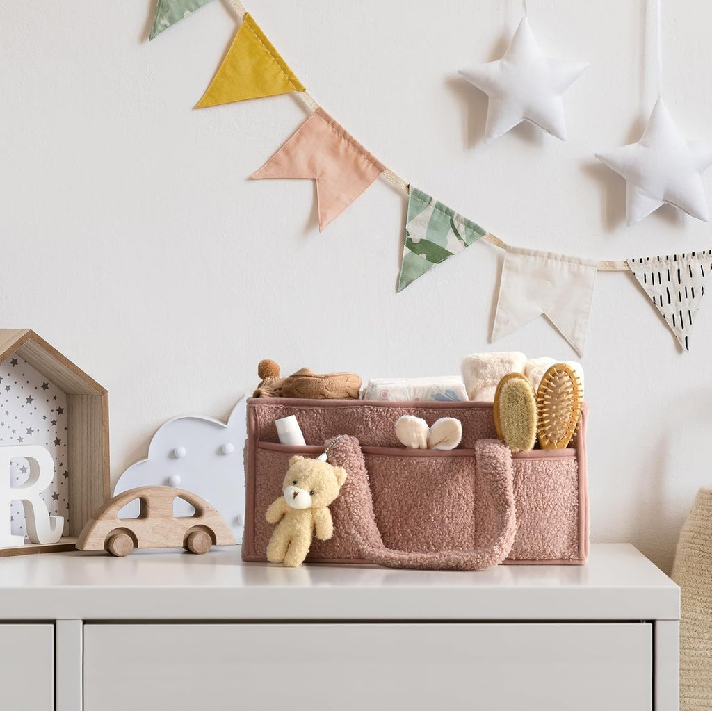 Organisateur de Caddy pour Bébés – Panier de rangement en Sherpa avec compartiments – Elvoria