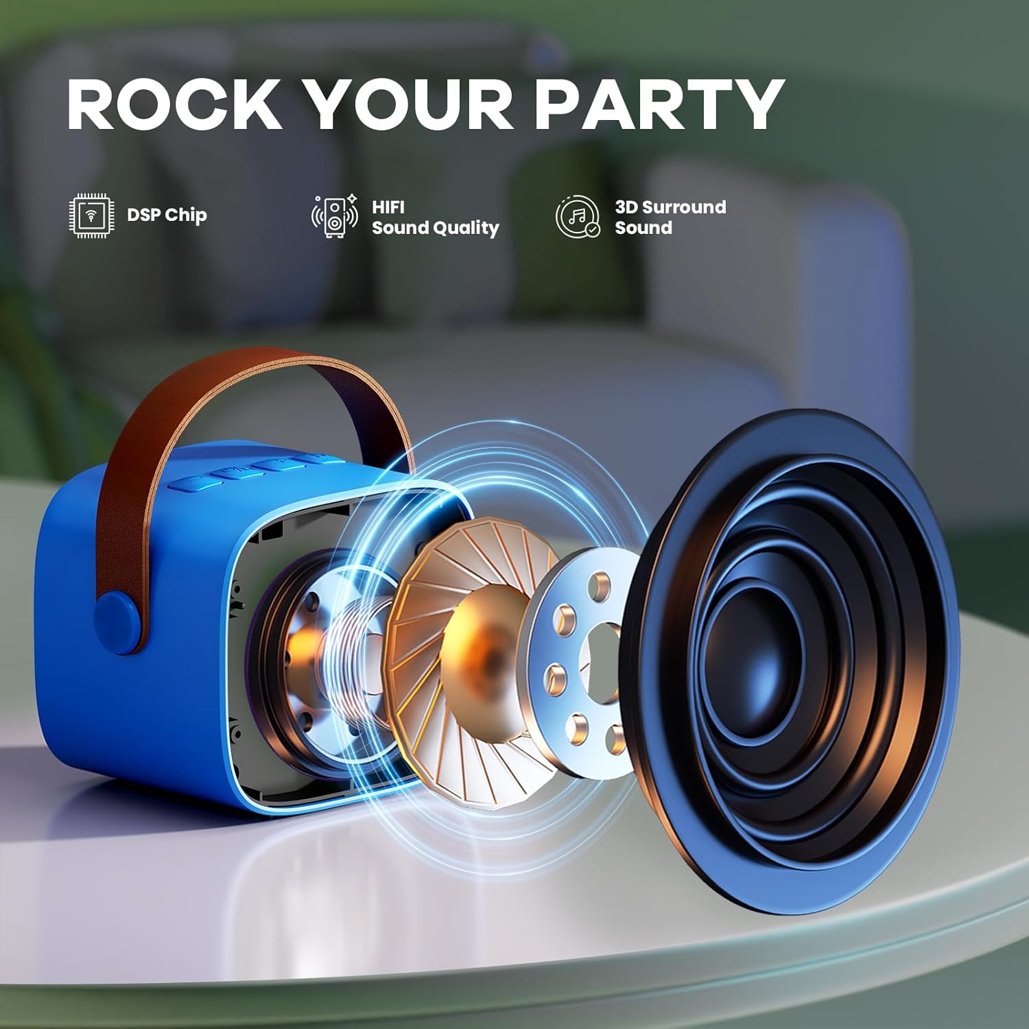 Skanto | Mini machine à karaoké portable avec haut-parleur Bluetooth et 2 microphones sans fil – Veylo