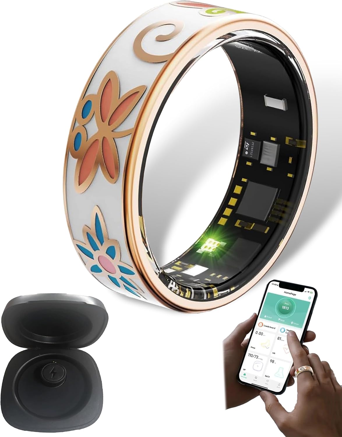 Bague de Bien-être Intelligente en Émail – Fitness et Suivi du Sommeil pour iOS et Android – Aurina