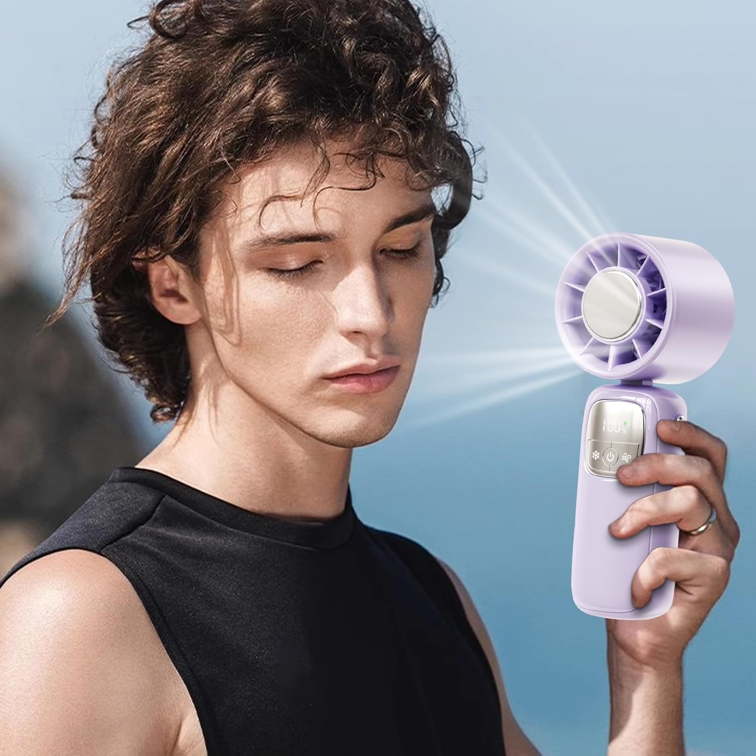 Ventilateur portable pliable à main avec affichage LED 100 vitesses