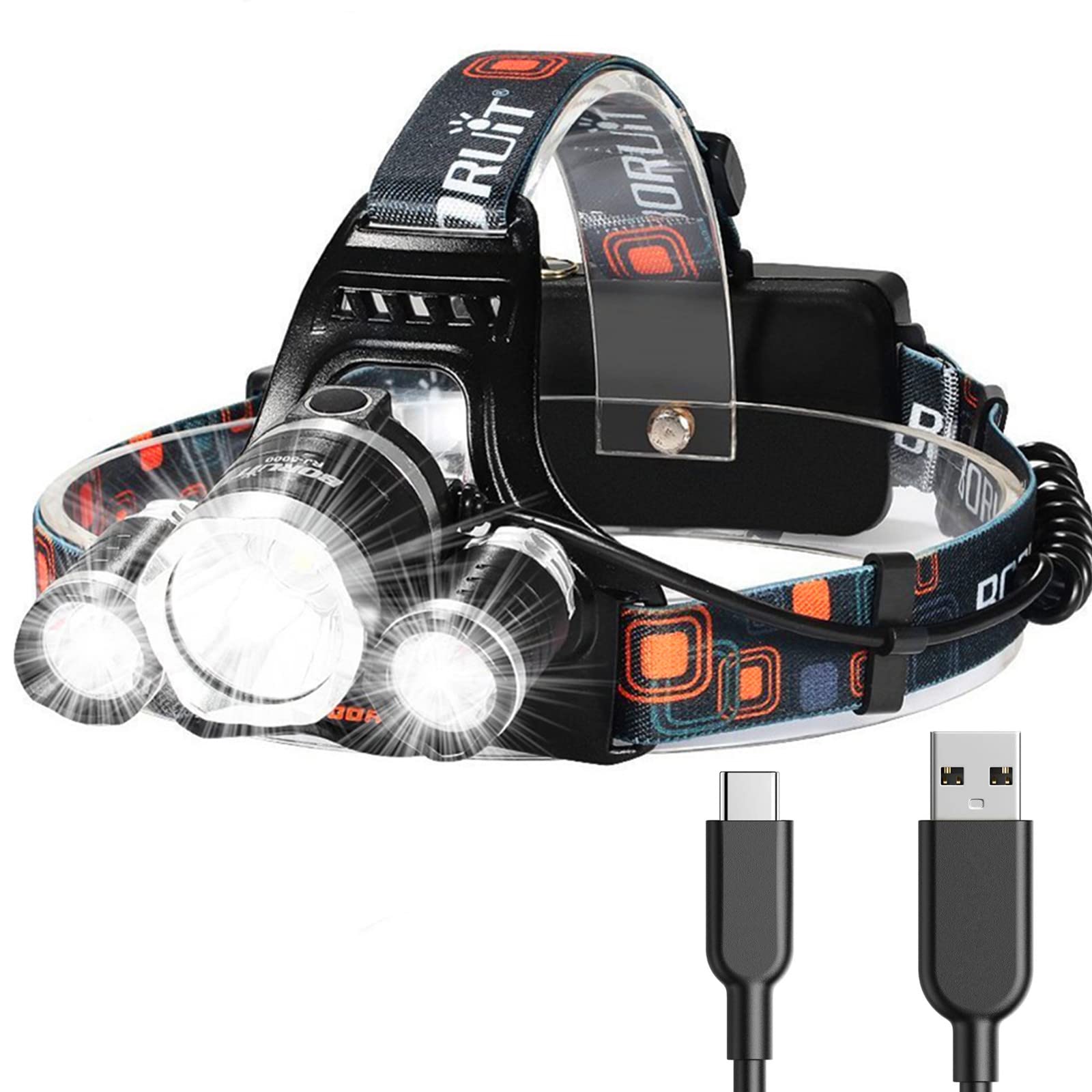 Skanto | Hqdz-Td 20000 Lumen Lampe Frontale Rechargeable - Étanche, Lumière Réglable Pour Extérieur, Chasse, Camping