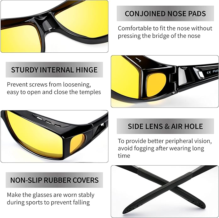 Norvo | Lunettes de conduite nocturne Polaroid | Antireflet, Légères et Idéales pour Conditions de Faible Luminosité
