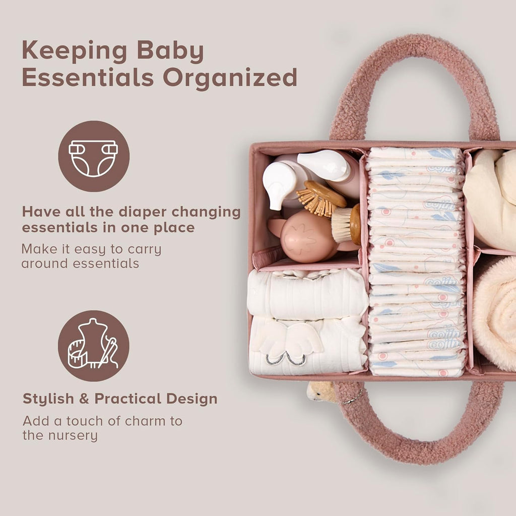 Organisateur de Caddy pour Bébés – Panier de rangement en Sherpa avec compartiments – Elvoria