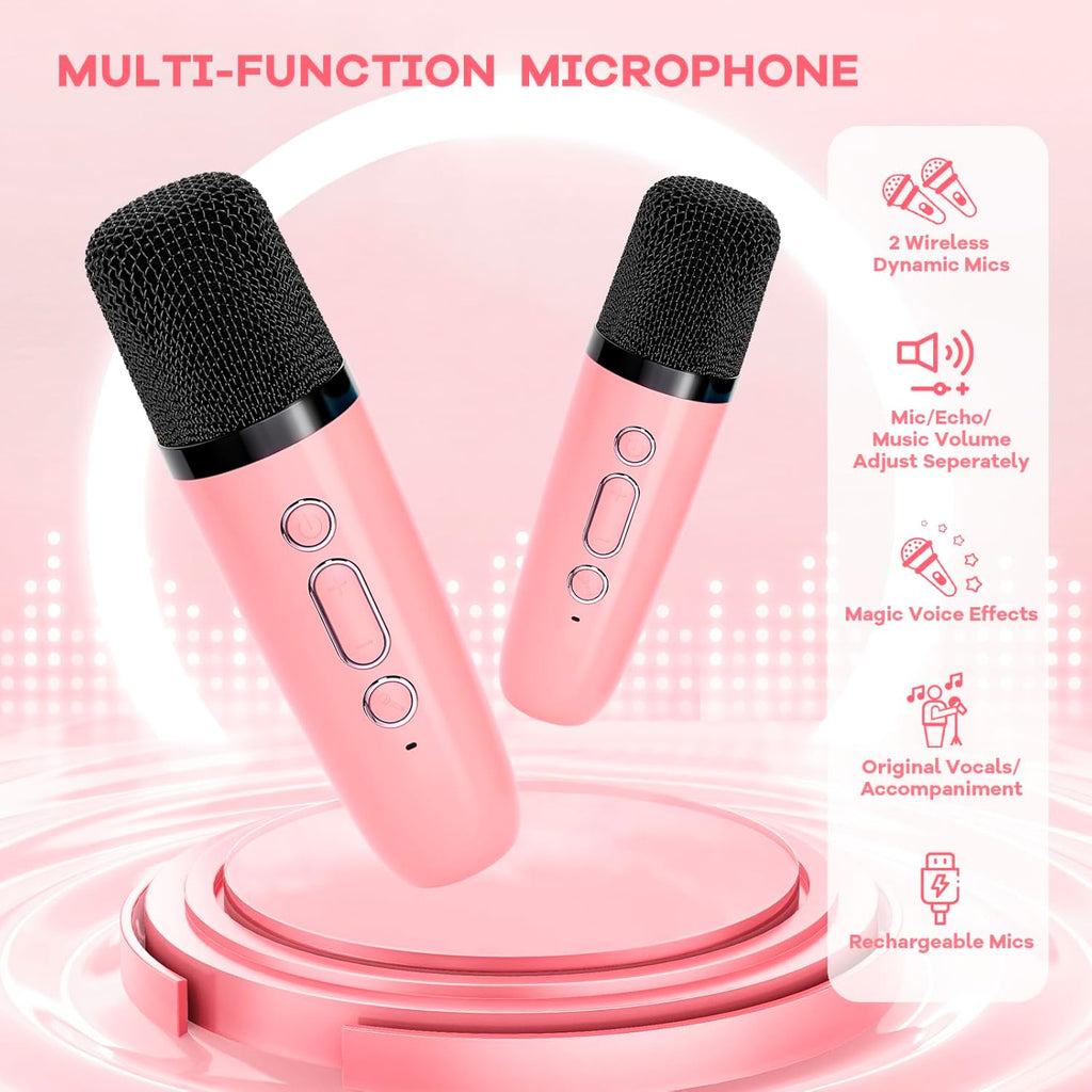 Skanto | Mini machine à karaoké portable avec haut-parleur Bluetooth et 2 microphones sans fil – Veylo