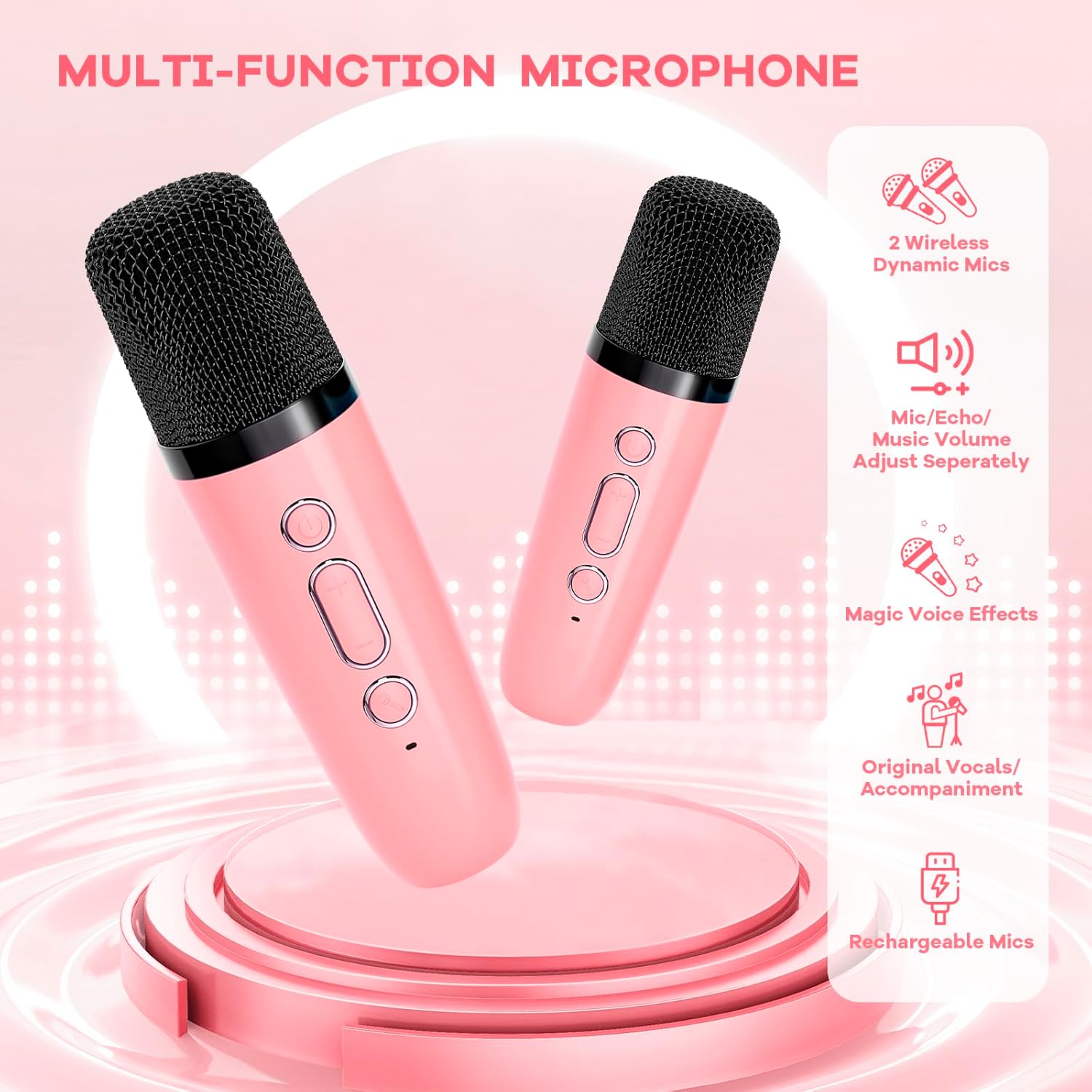 Skanto | Mini machine à karaoké portable avec haut-parleur Bluetooth et 2 microphones sans fil – Veylo