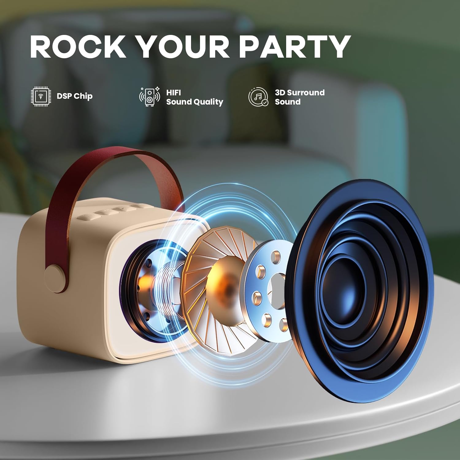 Skanto | Mini machine à karaoké portable avec haut-parleur Bluetooth et 2 microphones sans fil – Veylo