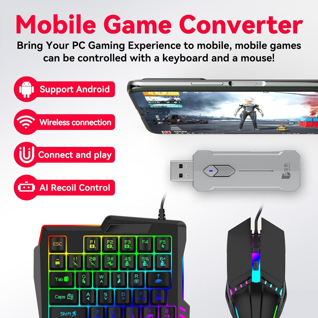 Clavier de jeu RGB et ensemble de souris - ensemble d'adaptateurs de contrôleur ergonomique - Zyvorn