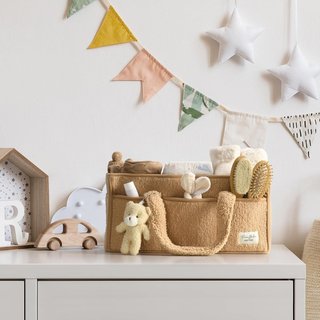 Organisateur de Caddy pour Bébés – Panier de rangement en Sherpa avec compartiments – Elvoria