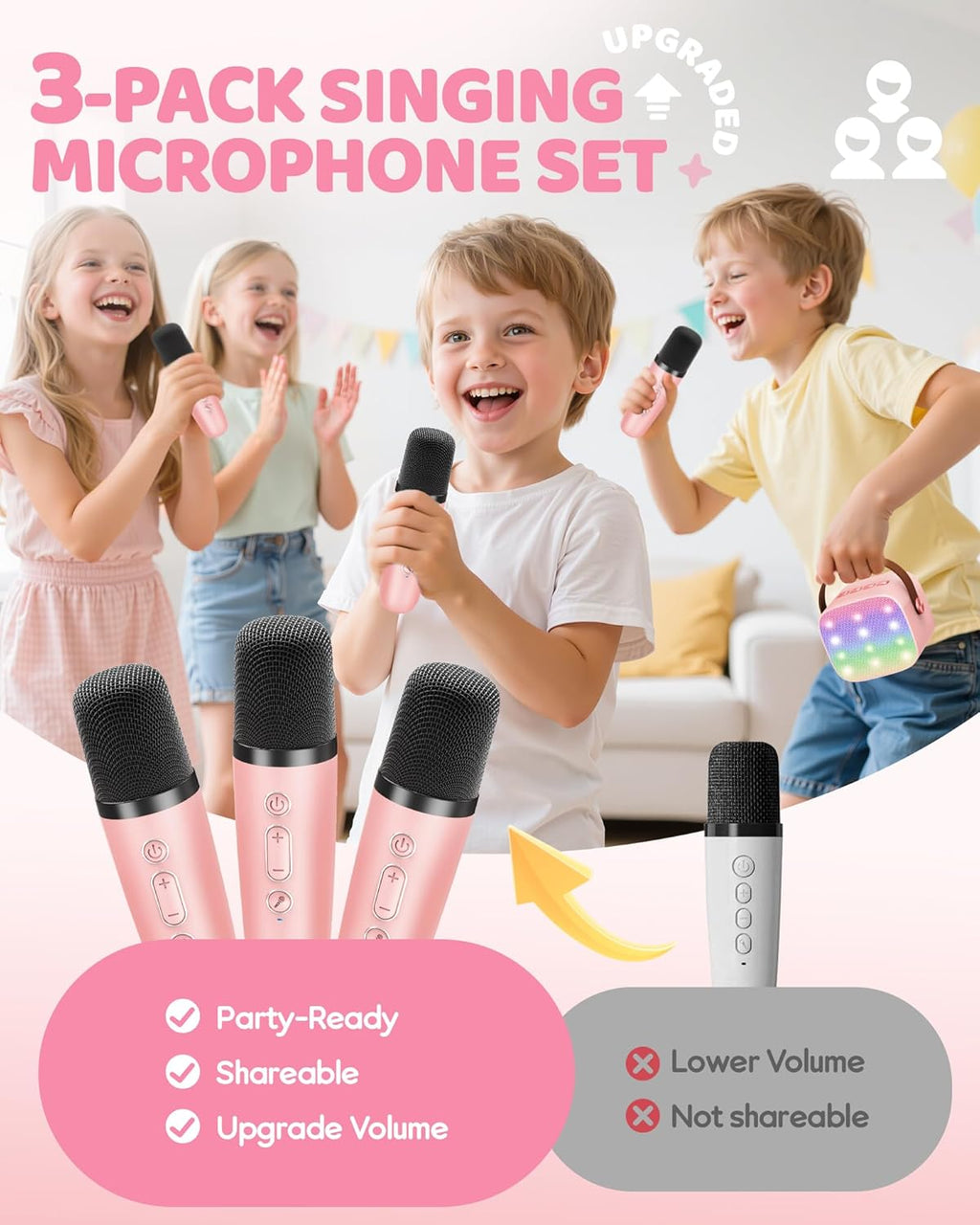 Skanto | Mini machine à karaoké portable avec haut-parleur Bluetooth et 2 microphones sans fil – Veylo