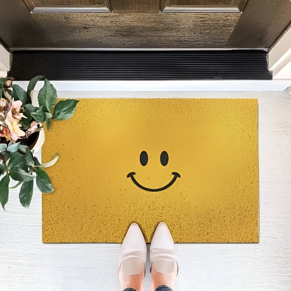 Tapis de porte en PVC antidérapant avec visage souriant