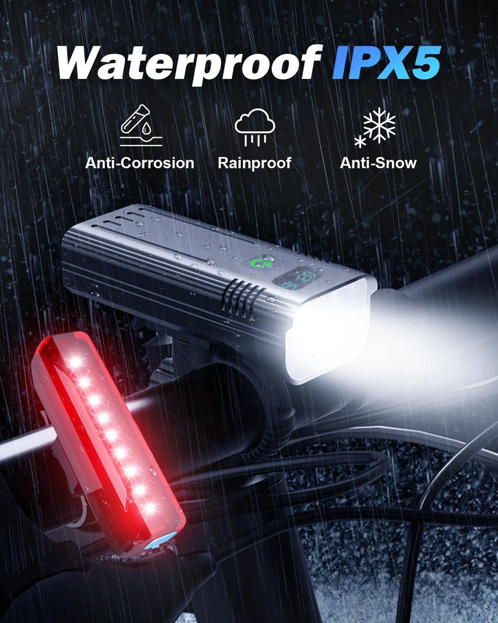 Skanto | Victoper 8000 Lumens Ensemble de Lumières de Vélo, 8 LED USB Rechargeables Lumières Avant & Arrière, Noir Mat