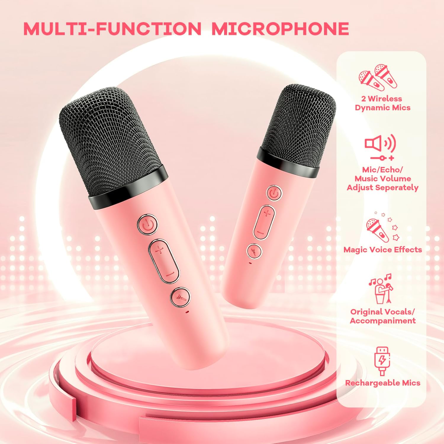 Skanto | Mini machine à karaoké portable avec haut-parleur Bluetooth et 2 microphones sans fil – Veylo