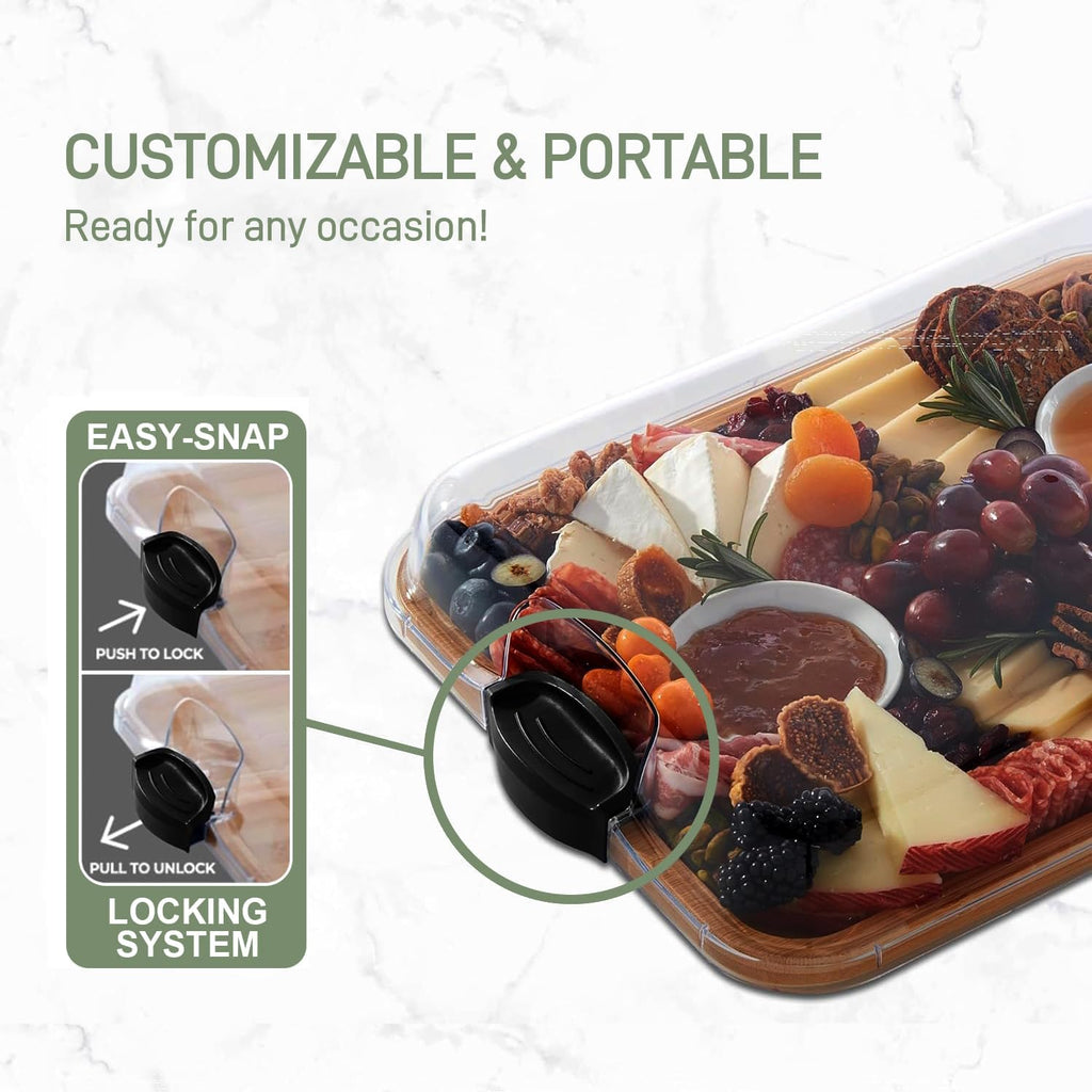 Plateau de service en bambou pour charcuterie avec couvercle – Savorya