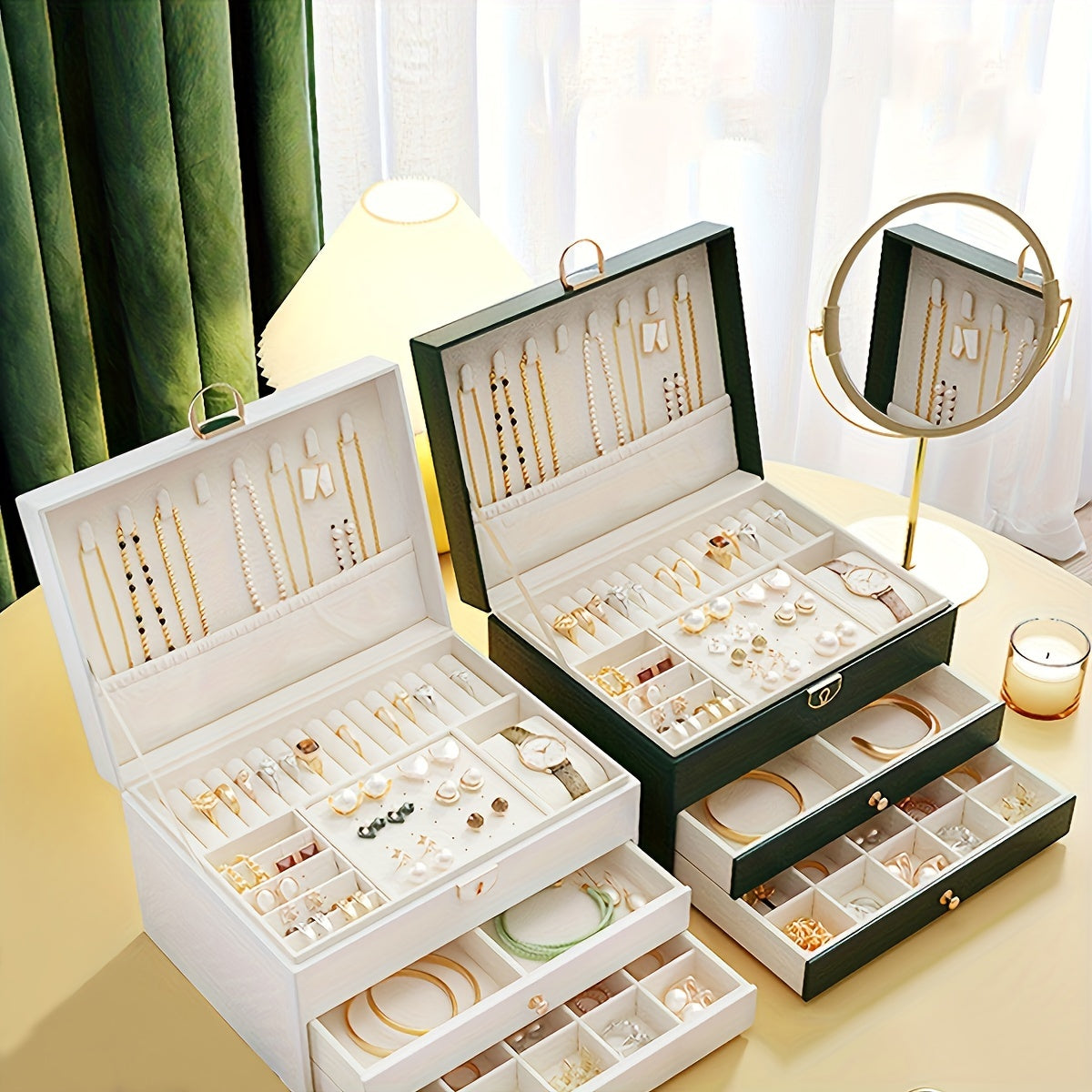 Organisateur de boîte à bijoux en cuir avec tiroirs