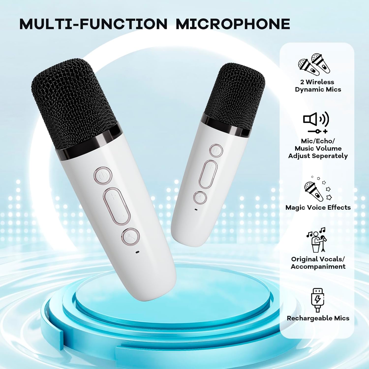 Skanto | Mini machine à karaoké portable avec haut-parleur Bluetooth et 2 microphones sans fil – Veylo