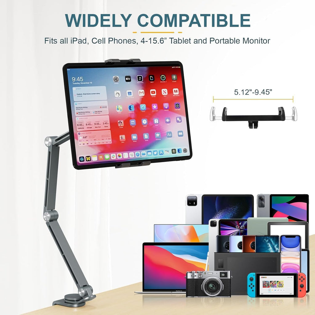 Support réglable en aluminium pour tablette avec rotation à 360° – Movaro