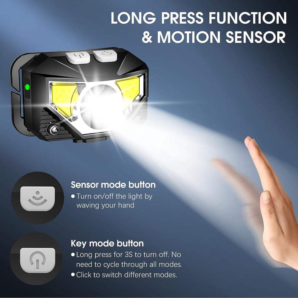 BowLift | Lampe frontale LED | Rechargeable, Étanche, Capteur de mouvement | Lot de 2
