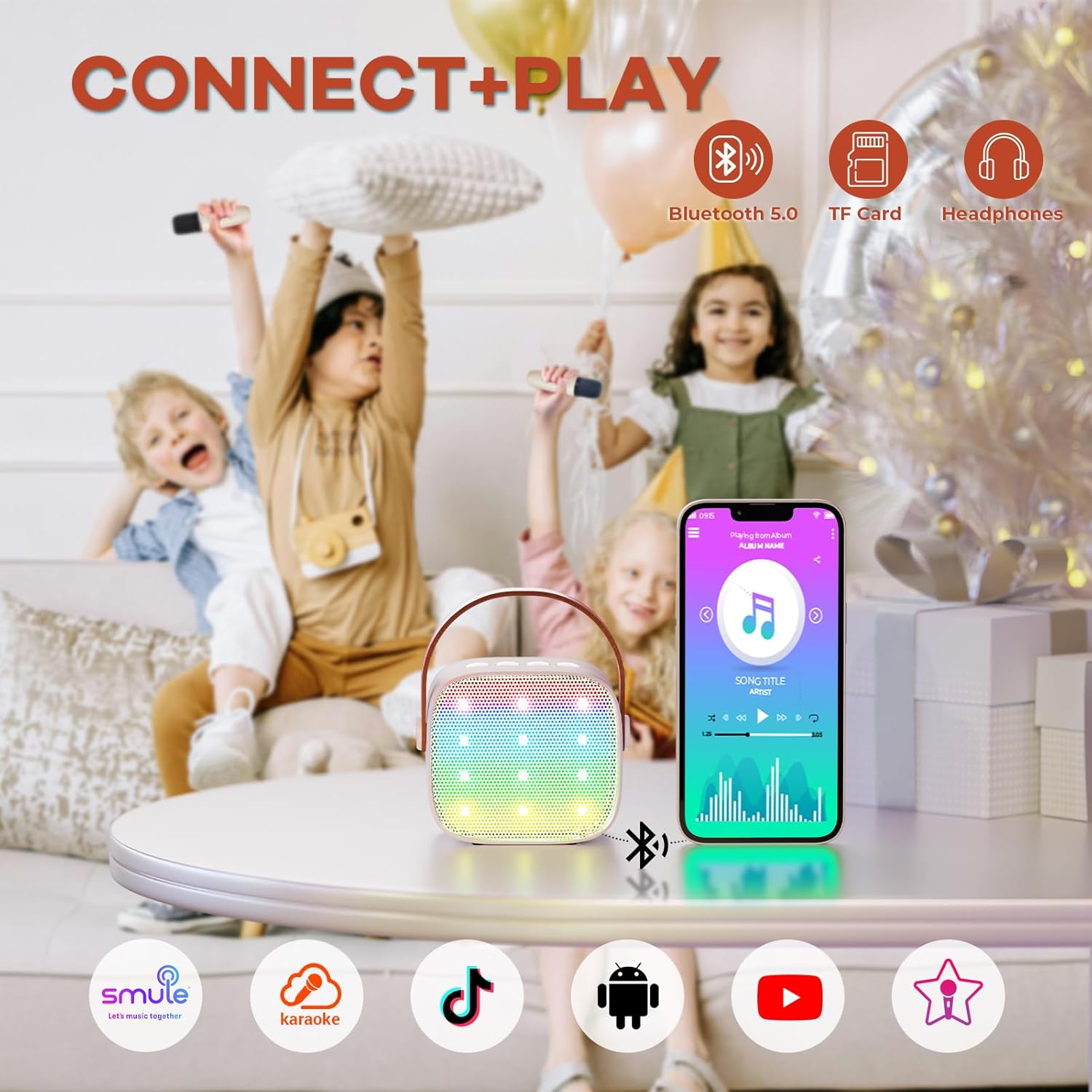 Skanto | Mini machine à karaoké portable avec haut-parleur Bluetooth et 2 microphones sans fil – Veylo