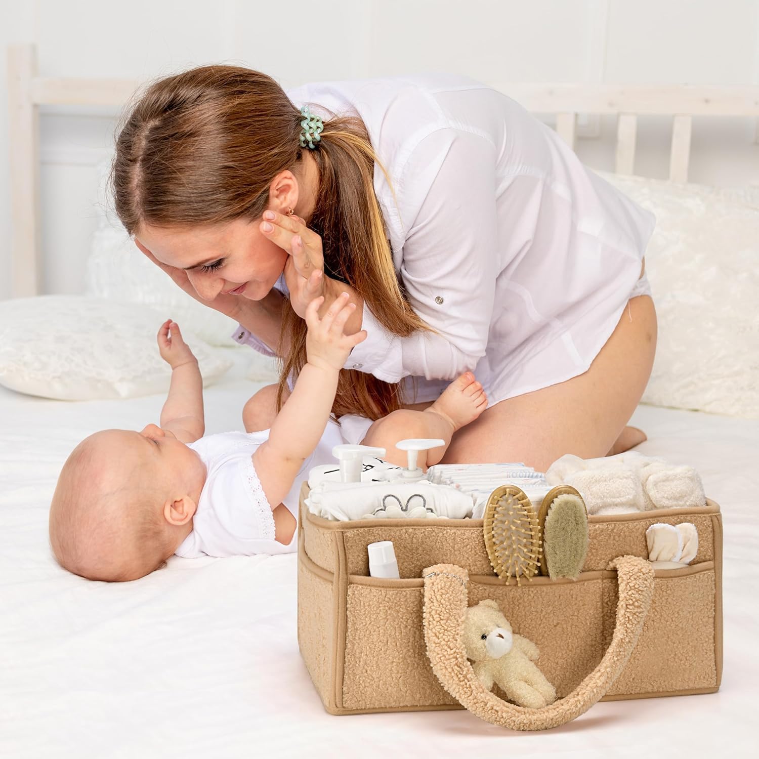 Organisateur de Caddy pour Bébés – Panier de rangement en Sherpa avec compartiments – Elvoria