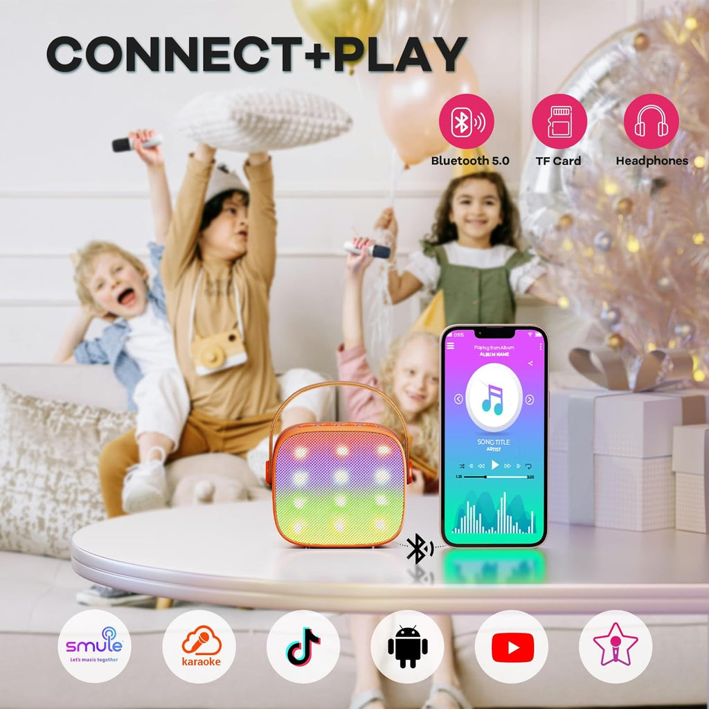 Skanto | Mini machine à karaoké portable avec haut-parleur Bluetooth et 2 microphones sans fil – Veylo