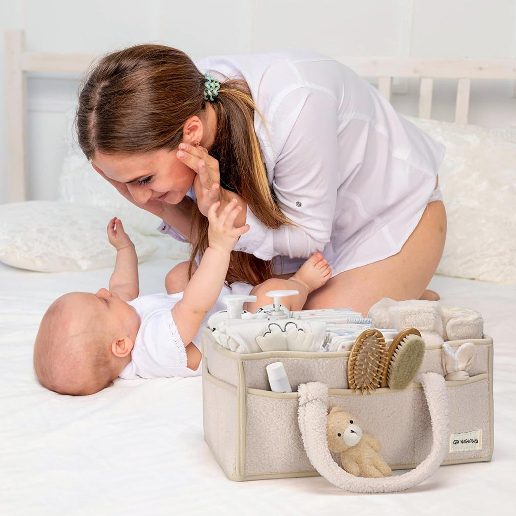 Organisateur de Caddy pour Bébés – Panier de rangement en Sherpa avec compartiments – Elvoria