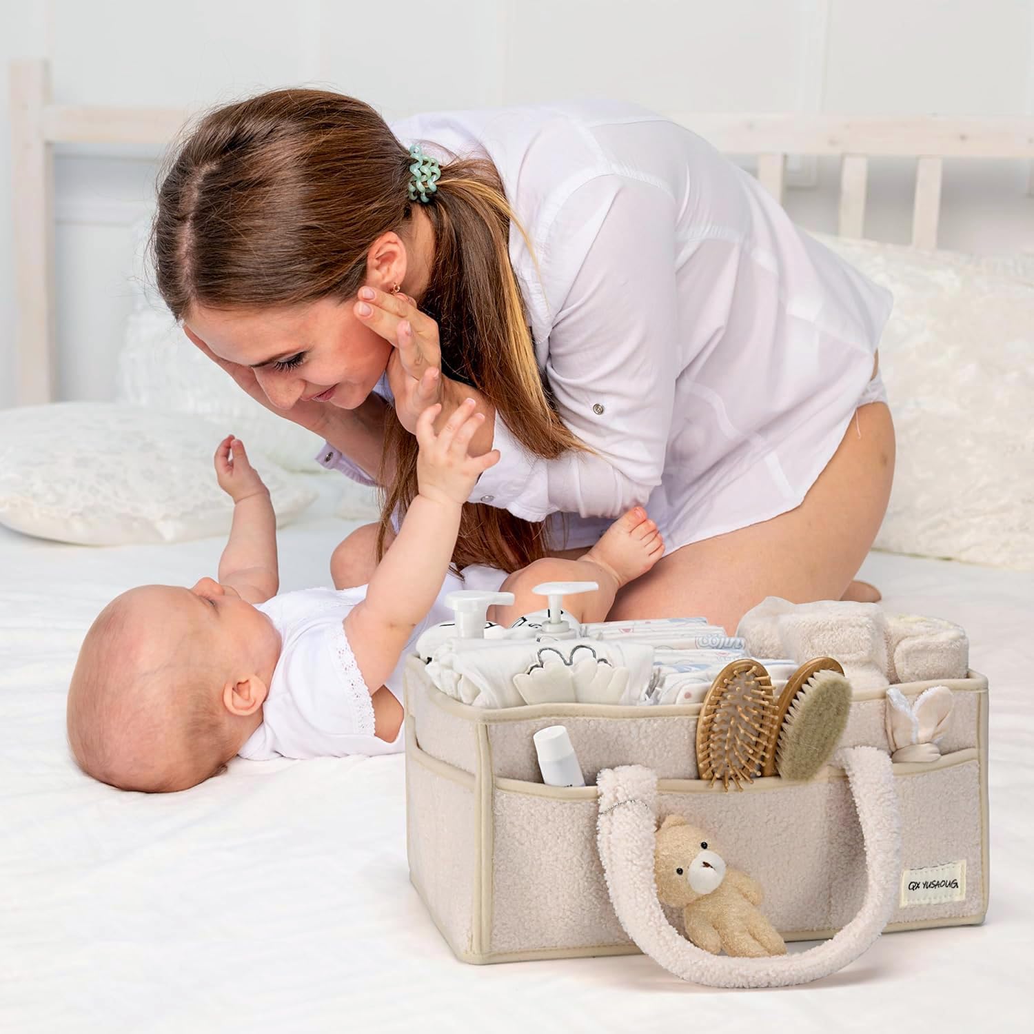 Organisateur de Caddy pour Bébés – Panier de rangement en Sherpa avec compartiments – Elvoria