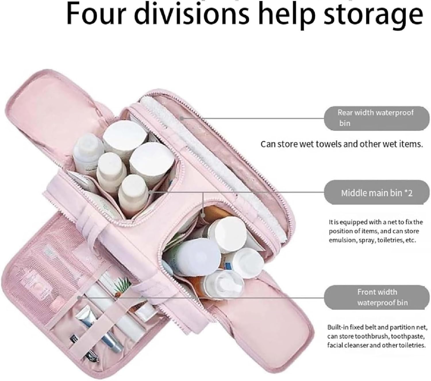 Trousse de maquillage de voyage – Grand sac imperméable pour cosmétiques et organisateur de maquillage (4-en-1) – Selvane