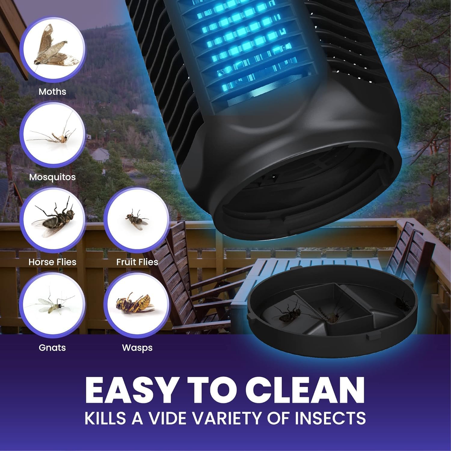 Insecticide électrique avec lumière UV de 20W et alimentation de 4200V, étanche IPX4 – Zeytra