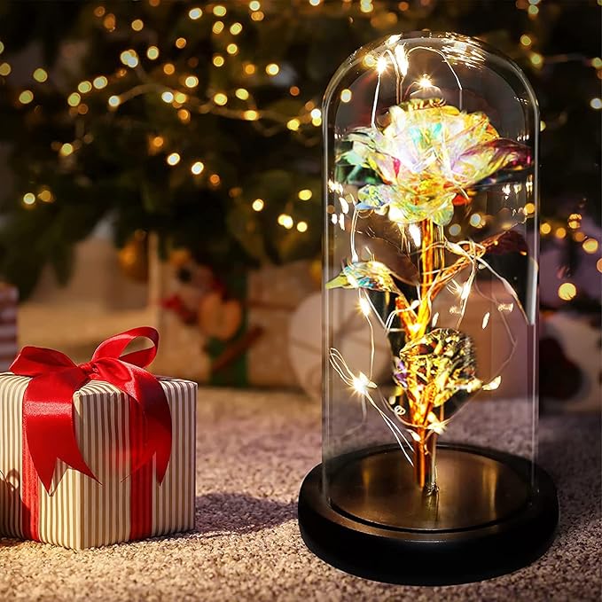 Lampe de Table Décorative LED avec Dôme en Verre et Rose