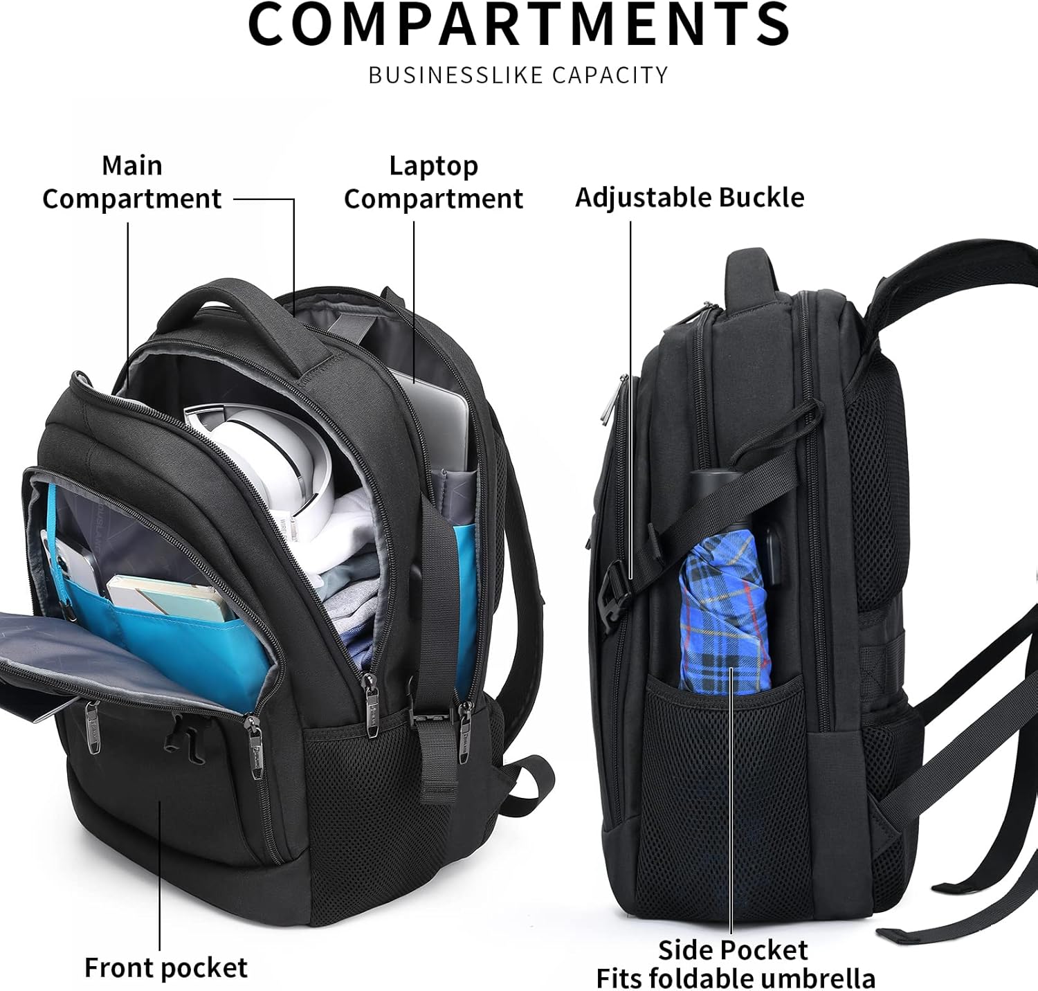 Sac à dos de voyage pour ordinateur portable résistant à l'eau avec port USB et espace de rangement organisé