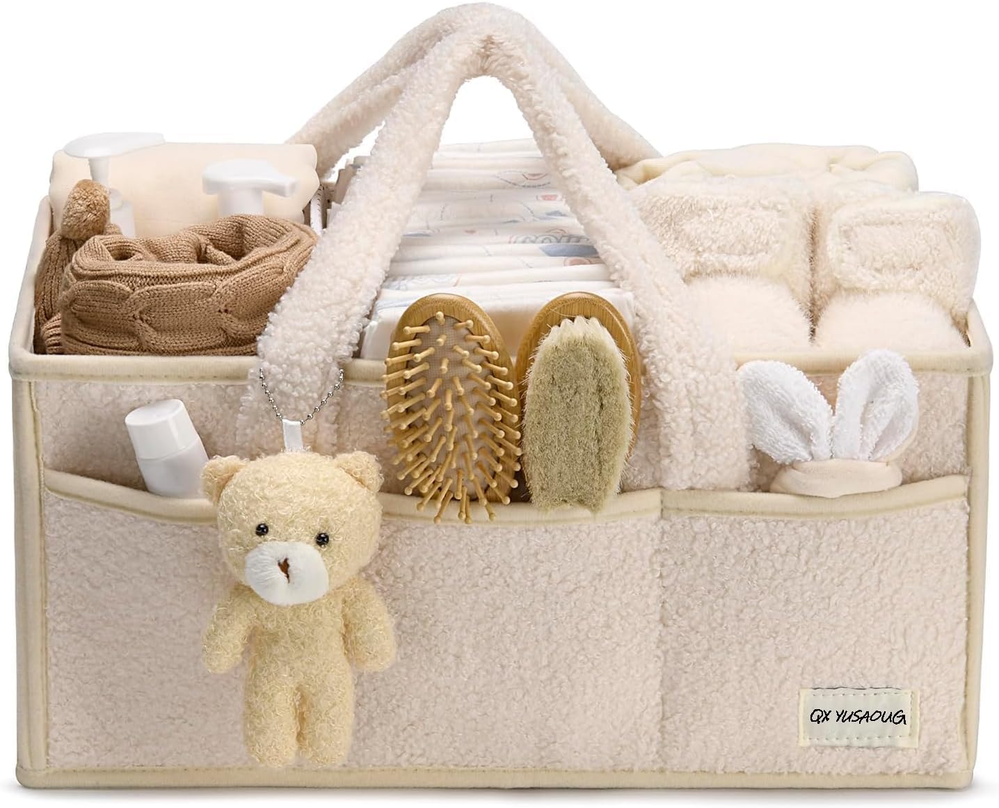 Organisateur de Caddy pour Bébés – Panier de rangement en Sherpa avec compartiments – Elvoria
