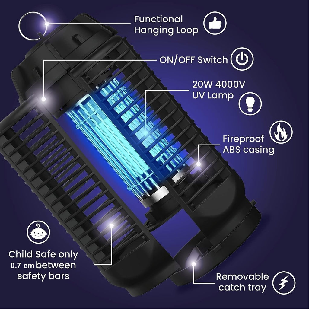 Insecticide électrique avec lumière UV de 20W et alimentation de 4200V, étanche IPX4 – Zeytra
